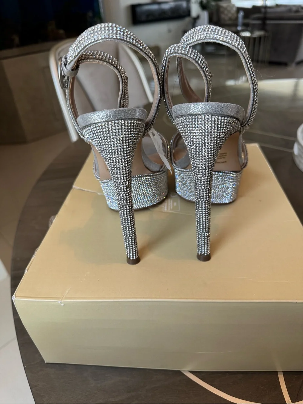 Steve Madden Crystal Embellished Silver Platform Slingbacks
